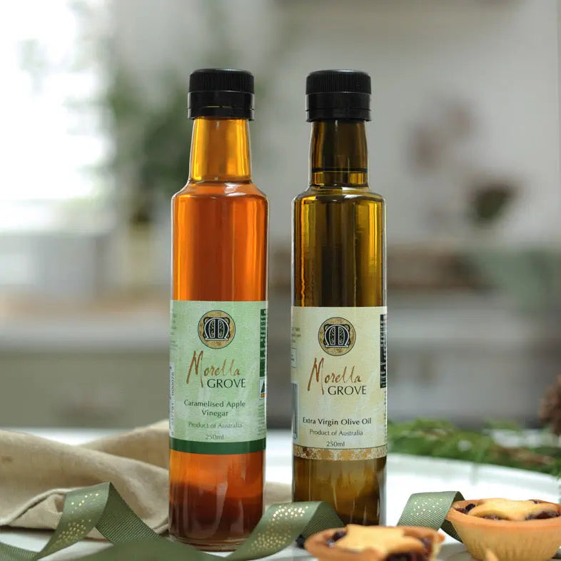 Morella Grove Extra Virgin Olive Oil and Caramelised Apple Vinegar Gift Pack – Premium Gourmet Duo Morella Grove