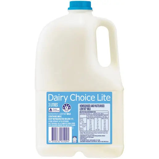 Dairy Choice Light Milk 3Lt Bottle Petits Tresors