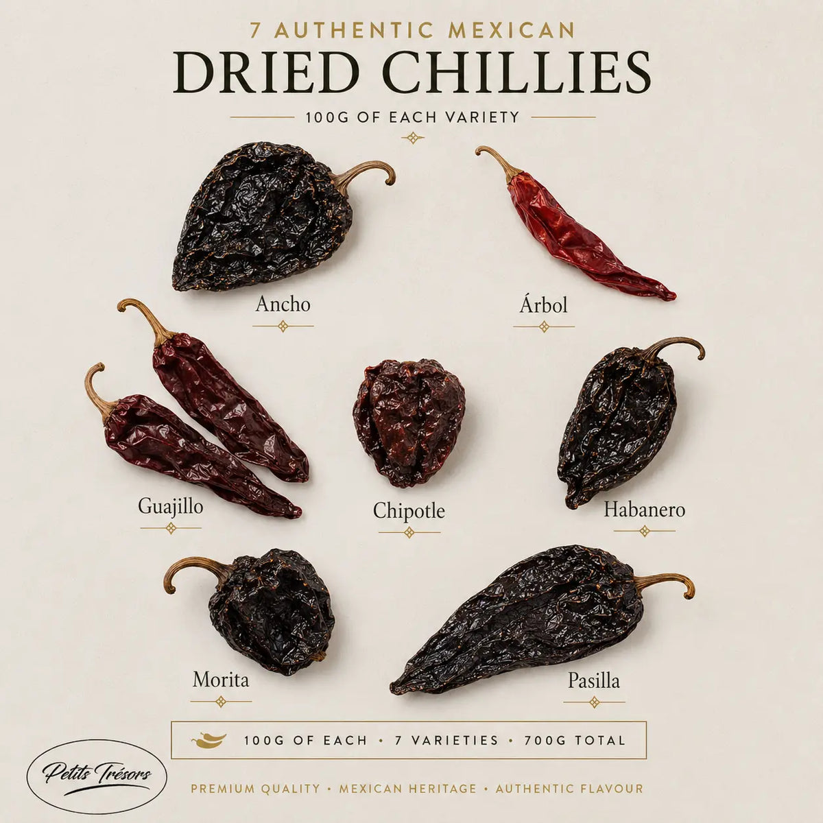 Petits Trésors Dried Chilli Lovers Bundle – 7x100g Packs Petits Tresors