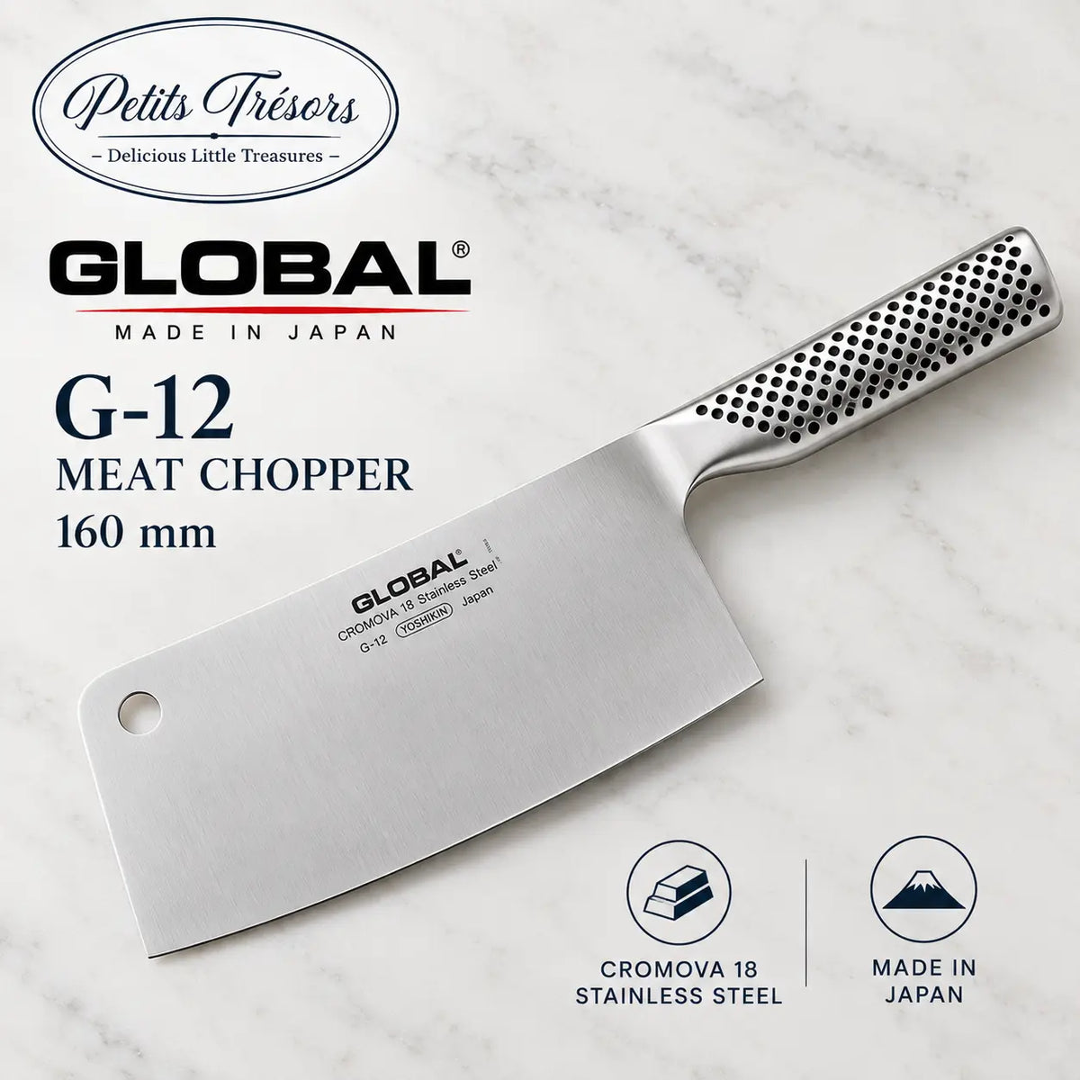Global G-12 Meat Chopper 160mm CROMOVA 18 Stainless Steel – Made in Japan