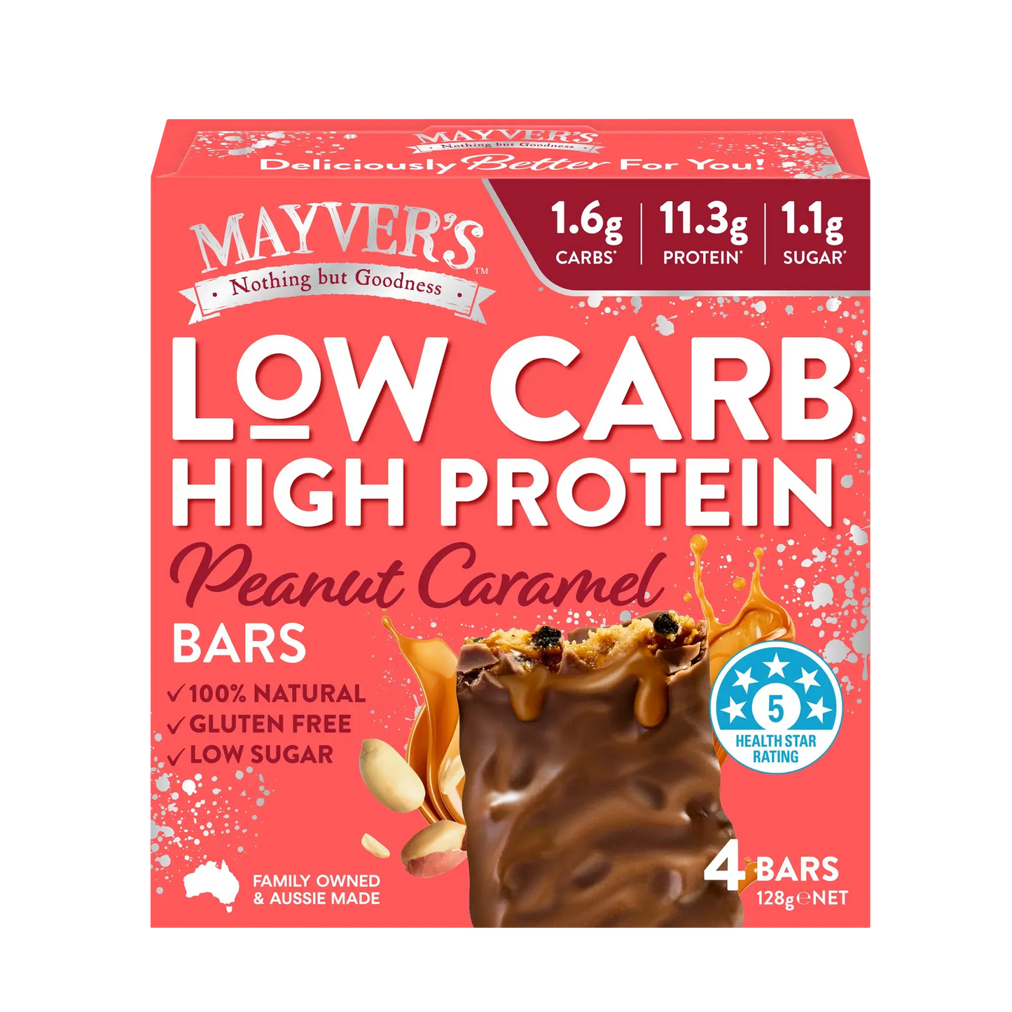 Mayver's Low Carb High Protein Peanut Caramel Bars 4pk Mayver’s