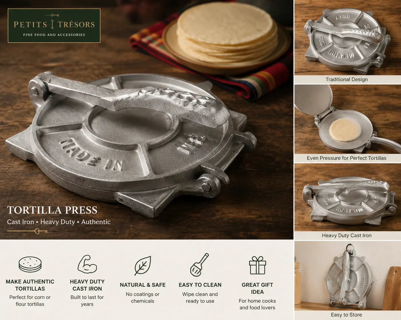 Cast Iron Mexican Tortilla Press 19cm | Homemade Corn Tortillas