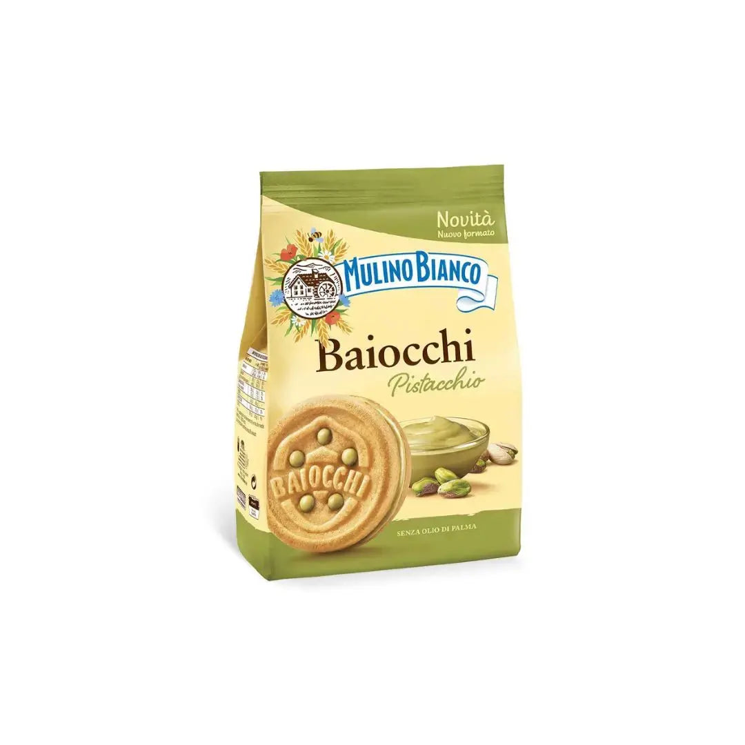 Mulino Bianco Baiocchi Pistacchio 240g – Italian Pistachio Cream Biscuits Mulino Bianco