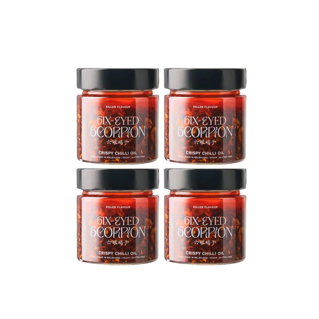 Six-Eyed Scorpion Crispy Chilli Oil 212 ml – 4-Pack Gourmet Spice Jar Six Eyed Scorpion