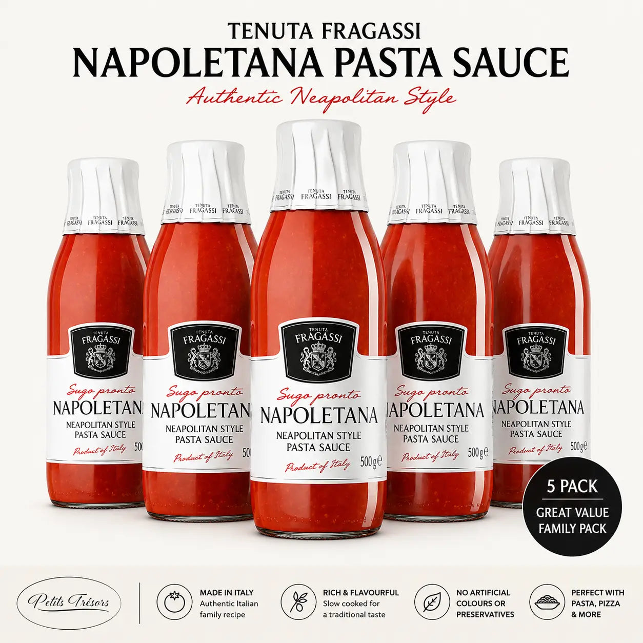 Tenuta Fragassi Napoletana Pasta Sauce 500g 5 Pack | Authentic Italian Neapolitan Sauce