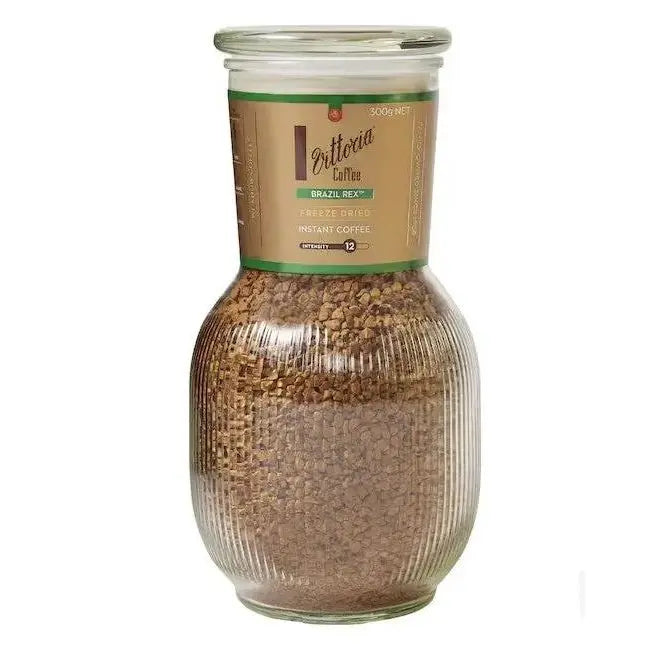 Vittoria Coffee Brazil Rex Instant Coffee 300 g Vase – Premium Freeze-Dried Coffee Elegance Vittoria