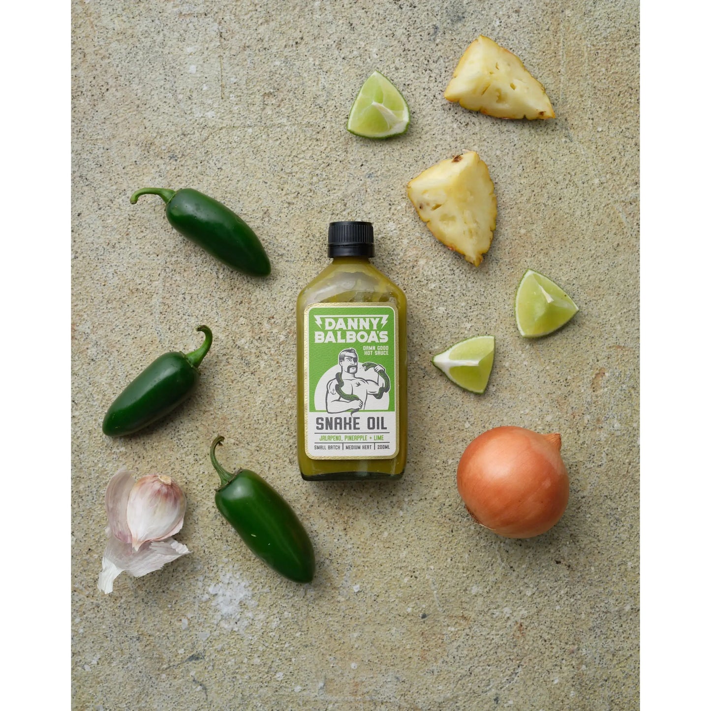 Danny Balboa | Snake Oil Jalapeno, Pineapple & Lime Hot Sauce | Petitstresors Danny Balboas