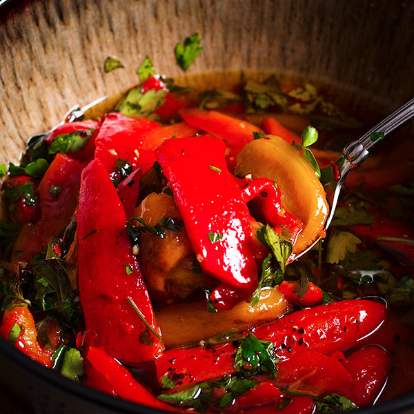Marinated Peppers (Capsicum) and tomatoes and sweet and spicy chilli Salad