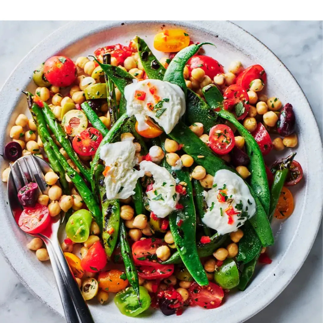 Warm Mixed Bean, Chickpea & Mozzarella Salad with Chargrilled Chicken