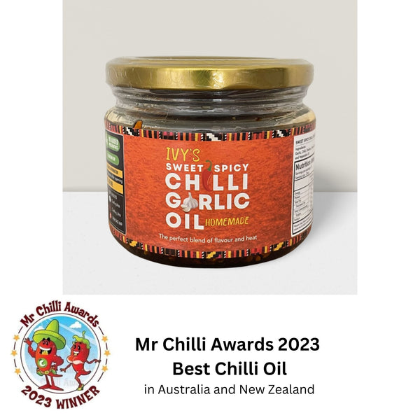 Ivy's Homemade Sweet Spicy Chilli Garlic Oil wins two prestigious awards in the 2023 Australia & New Zealand Miscellaneous Category and Chilli Oil Category