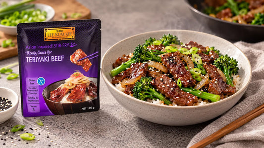 Teriyaki beef stir-fry made with Lee Kum Kee teriyaki sauce, served over rice