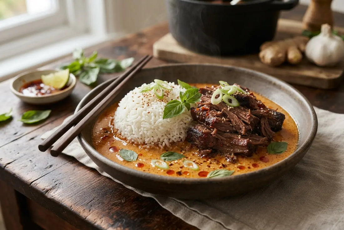 Thai Braised Short Ribs with Brothy Rice (Slow Cooker Recipe)