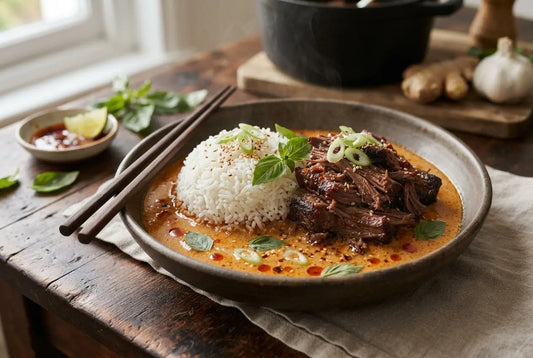 Thai Braised Short Ribs with Brothy Rice (Slow Cooker Recipe)