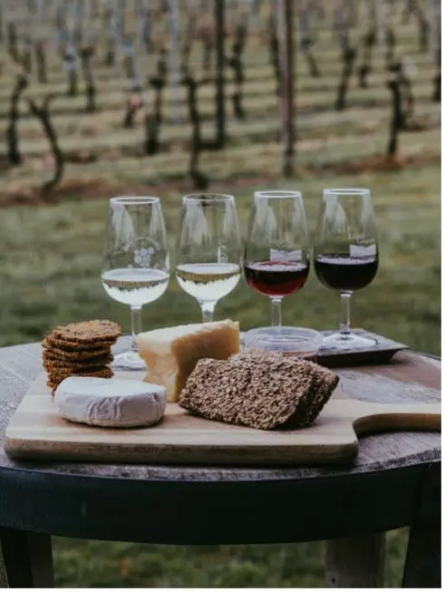 picture of glasses of wine and food on a table