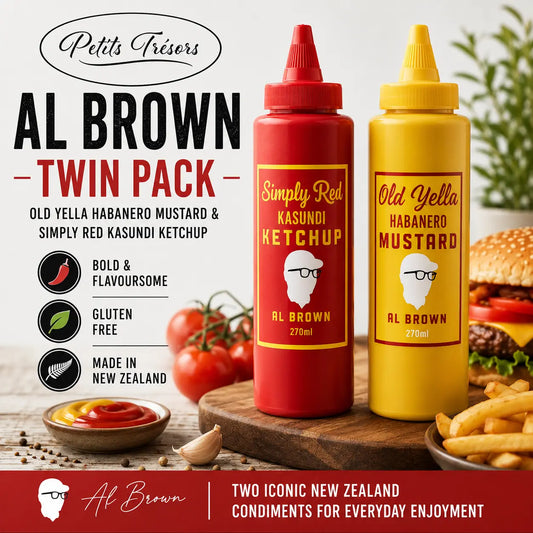 Al Brown Twin Pack 270ml x 2 | Old Yella Habanero Mustard & Simply Red Kasundi Ketchup - Petits Tresors
