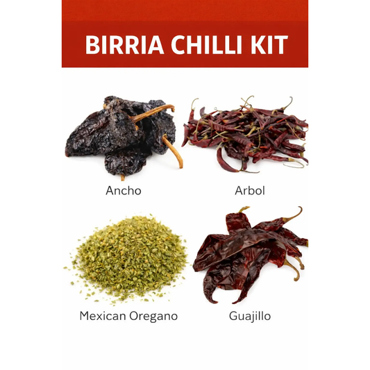 Birria Chilli Pack – Dried Ancho, Guajillo & Arbol Chillies with Mexican Oregano Petitstresors