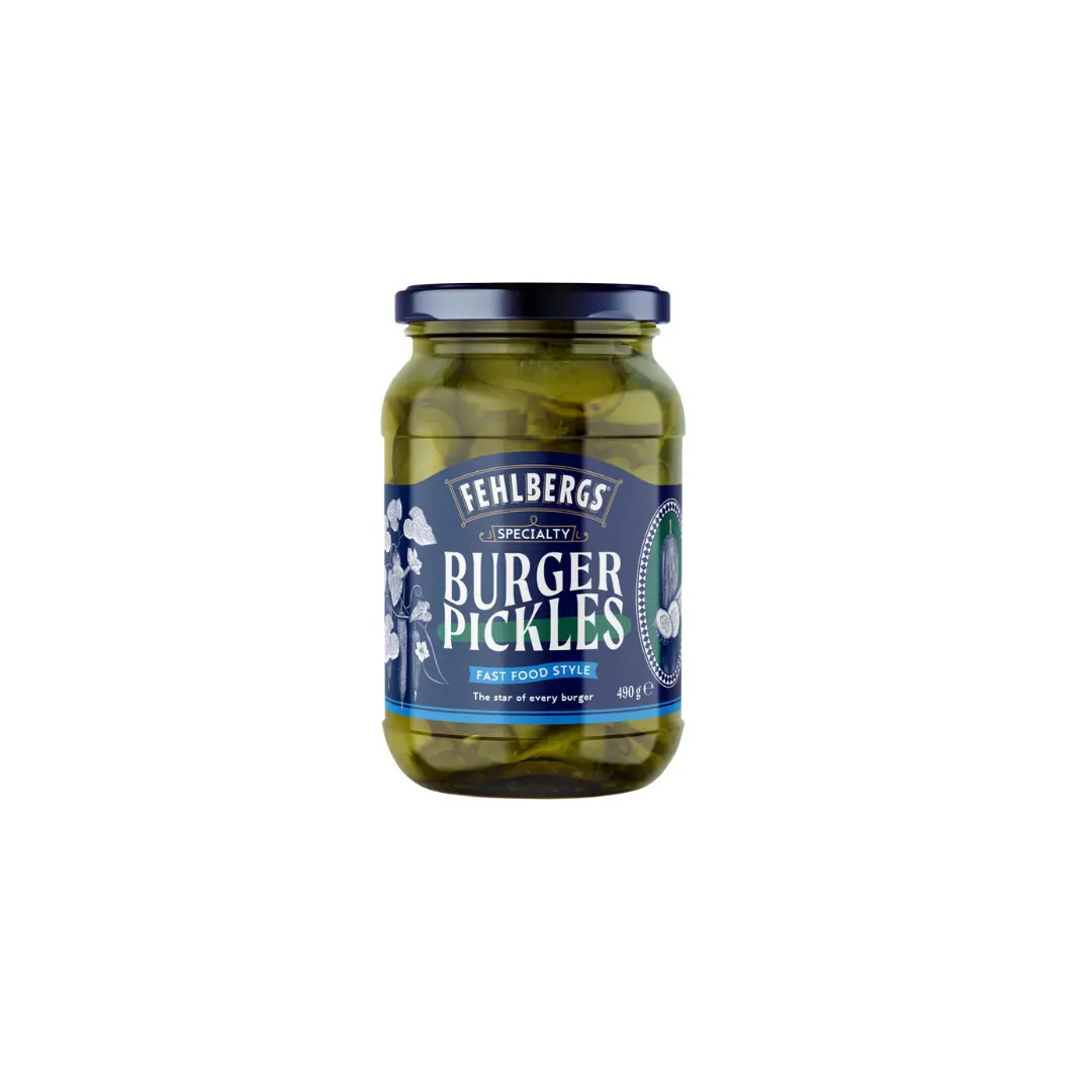 Fehlbergs Burger Pickles 490 g – Crunchy, Tangy & Perfect for Burgers Fehlbergs