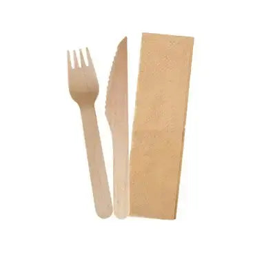 Enviro Cutlery Pack – Wooden Fork, Knife & Napkin Castaway