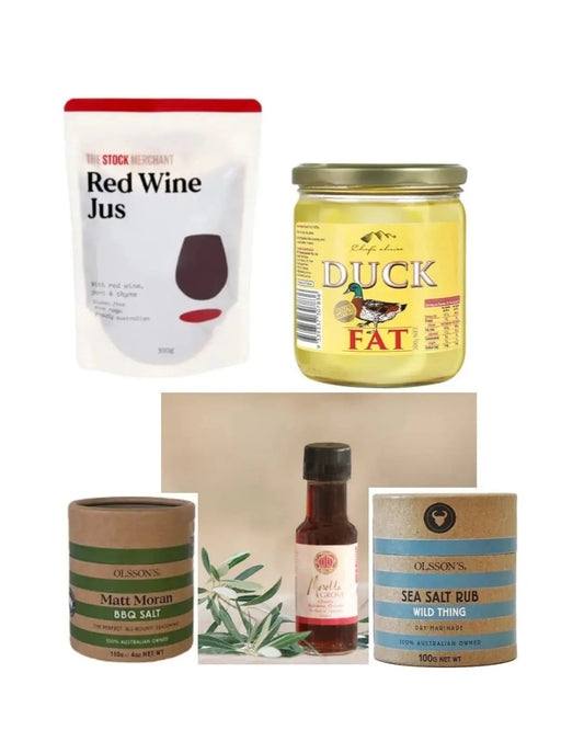 Christmas Dinner Condiments Gift Pack – Duck Fat, Red Wine Jus, Salts & Cherry Balsamic Petits Tresors
