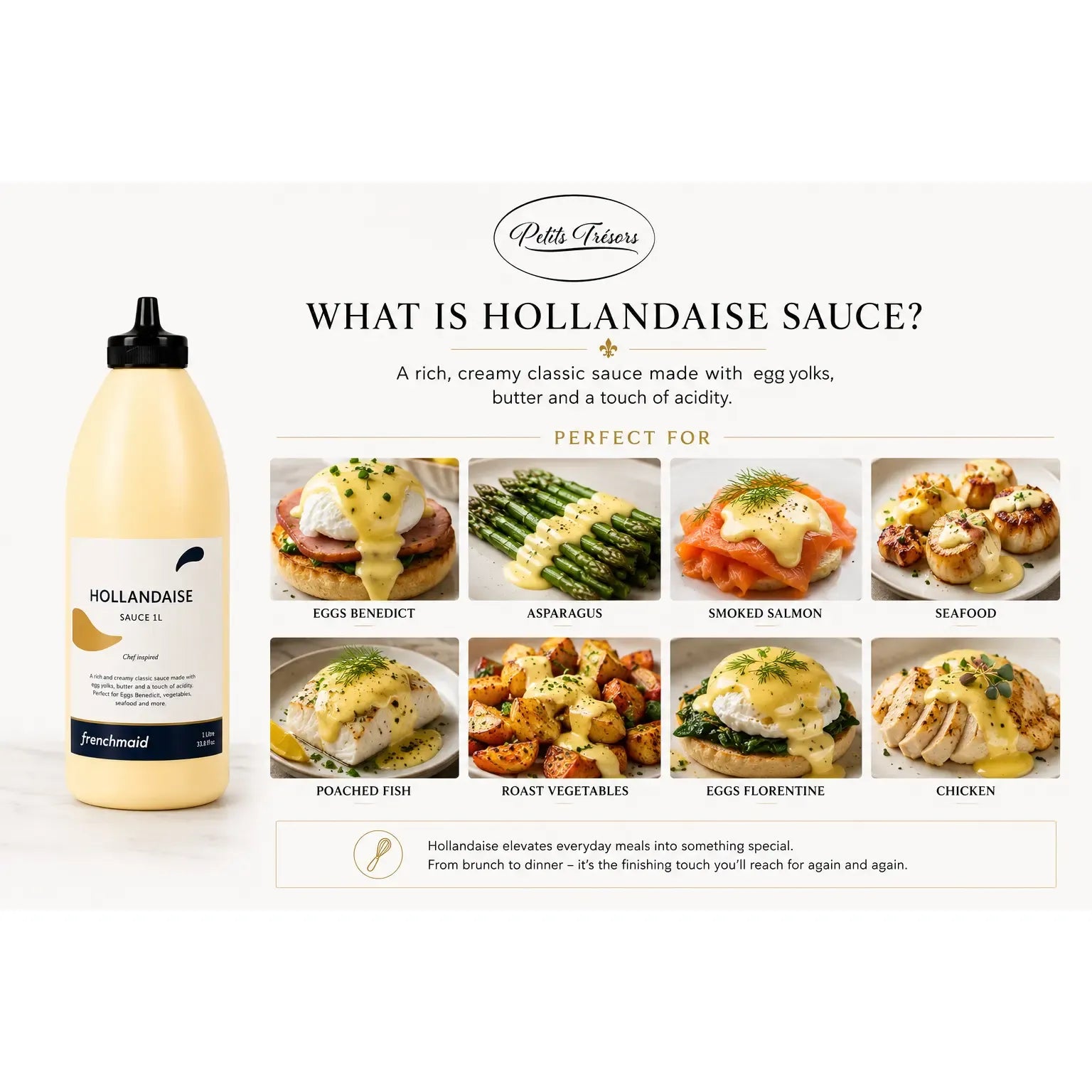 Frenchmaid Hollandaise Sauce 1L | Ready-to-Use Eggs Benedict & Brunch Sauce - Petits Tresors