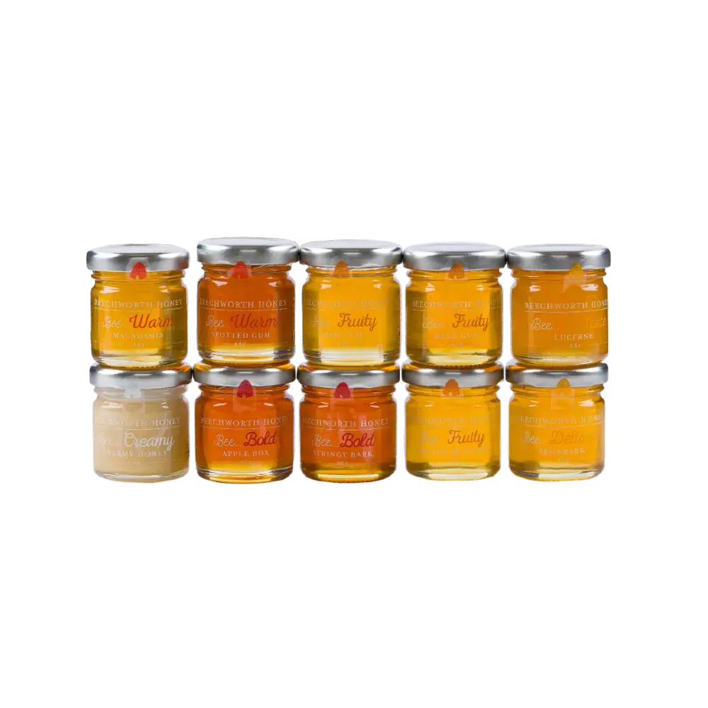 Australian Honey Sampler Tin – 10 Mini Jars (40g & 45g) with Tasting Experience Beechworth Honey