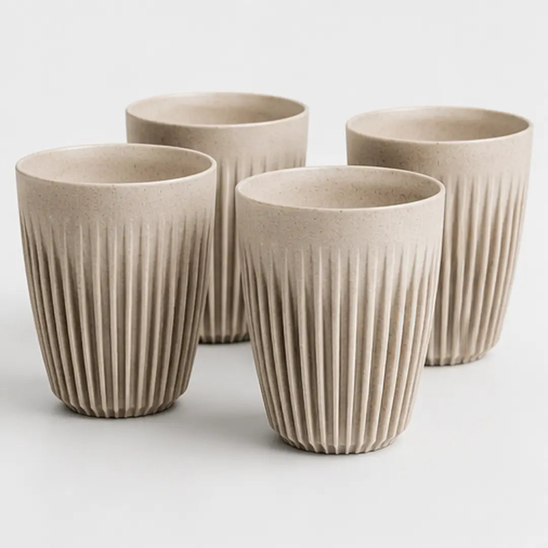 HuskeeOriginal 12oz Natural Reusable Coffee Cups 4 Pack
