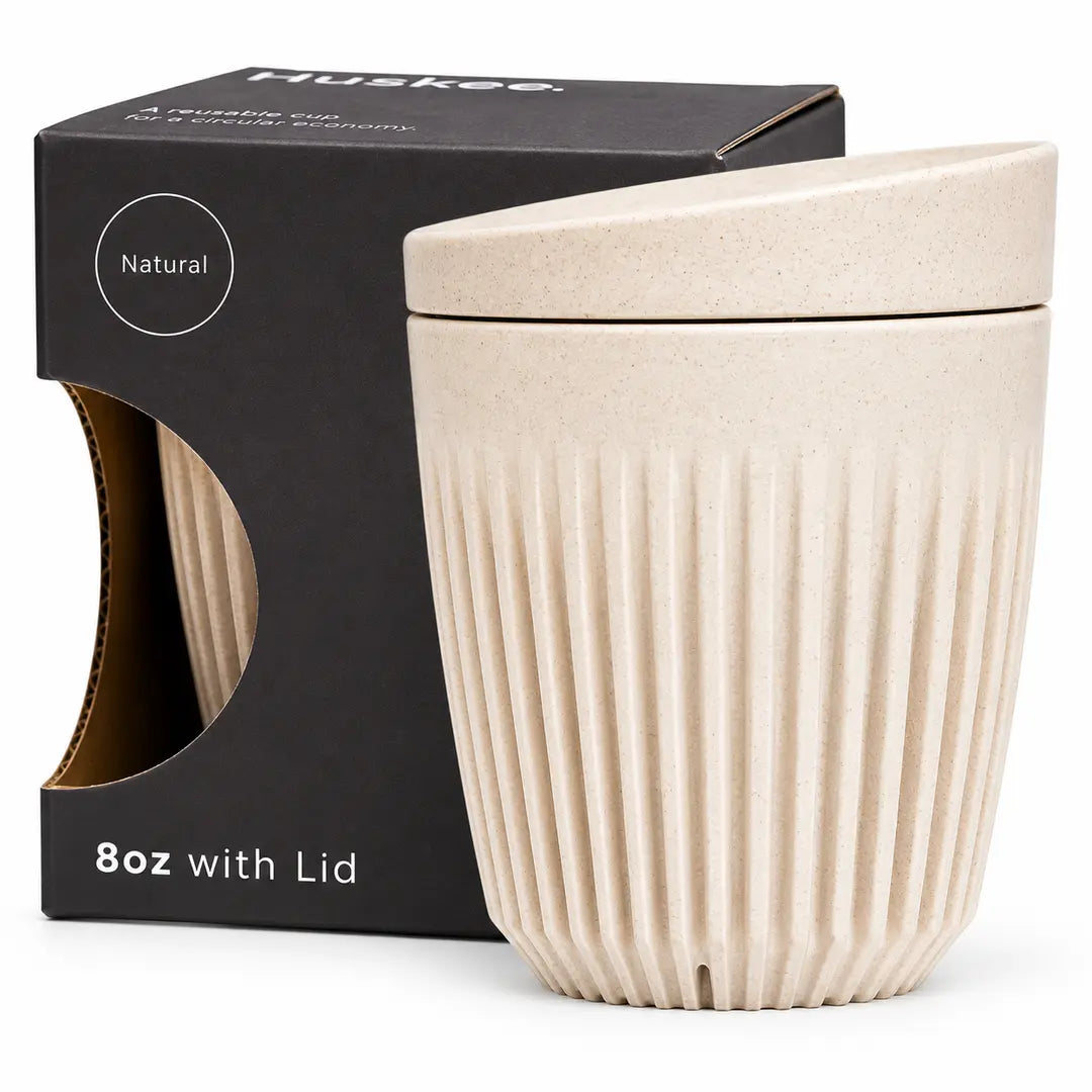 HuskeeOriginal | Reusable Coffee Cup with Lid 8oz 236ml Natural