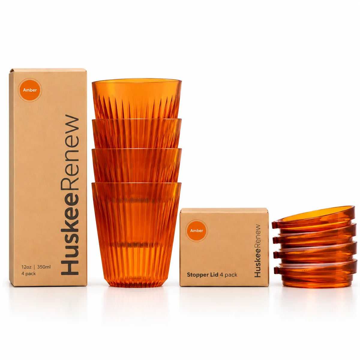 HuskeeRenew 12oz Coffee Cups & Stopper Lids 4 Pack – Amber