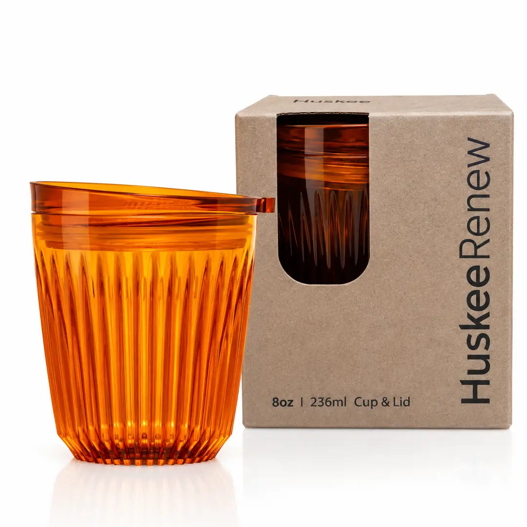 HuskeeRenew 8oz Amber Reusable Coffee Cup with Lid – 236ml