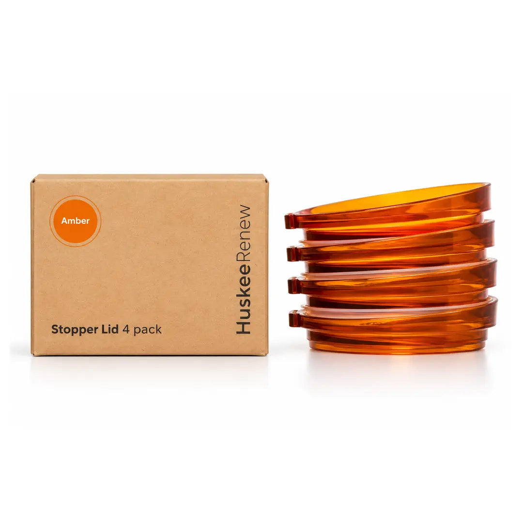 HuskeeRenew Stopper Lids 4 Pack – Amber | Fits 6oz–16oz Cups