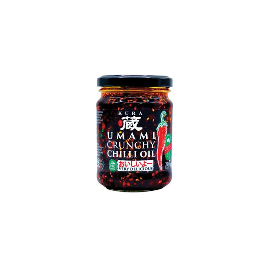 Kura Crunchy Umami Chilli Oil 210g — savoury crunch for noodles, dumplings and eggs Kura