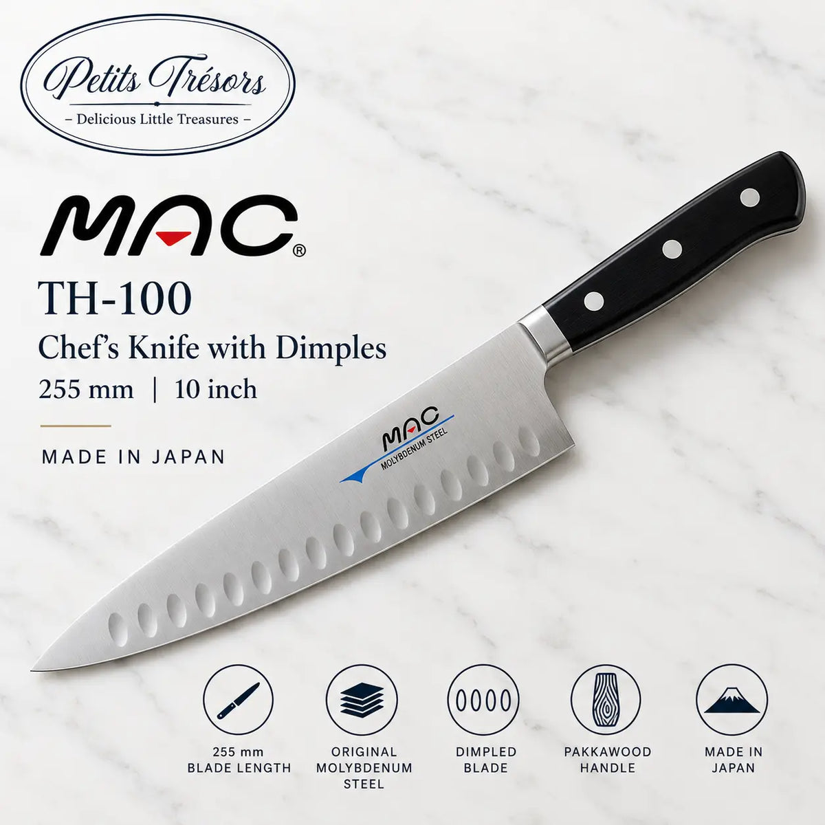 MAC TH-100 Chef Series 255mm Chef's Knife with Dimples – Made in Japan