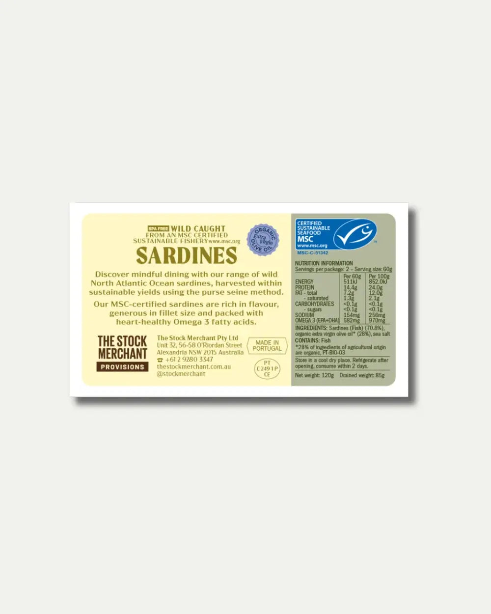 The Stock Merchant MSC-Certified Sardines in Extra Virgin Olive Oil 120g