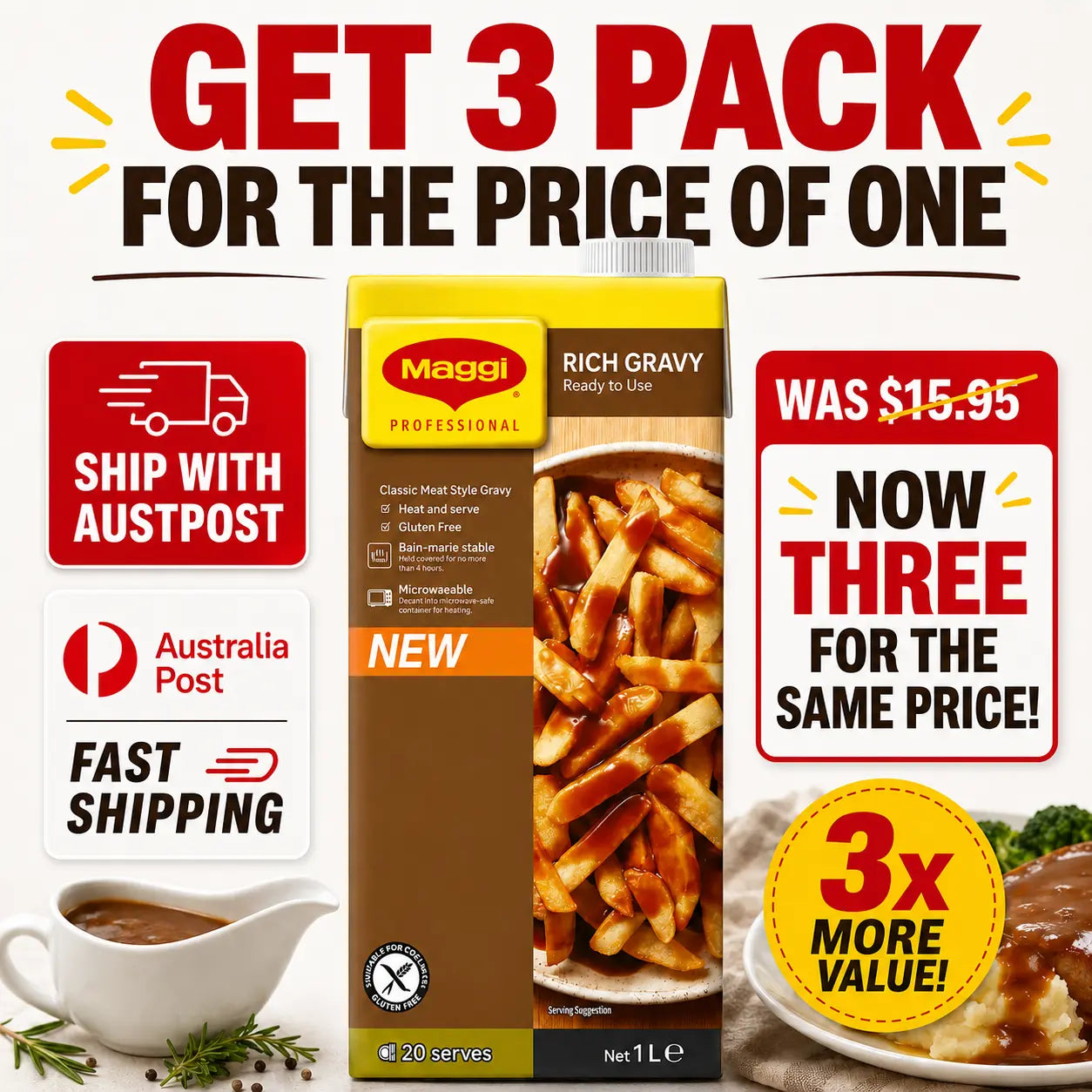 Buy 3 for the Price of 1 – Maggi Ready to Use Gravy 1L 3 Pack - Petits Tresors