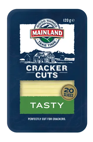 Mainland Tasty Cracker Cuts 120g pack of 20 pre-cut aged cheddar cheese slices for crackers