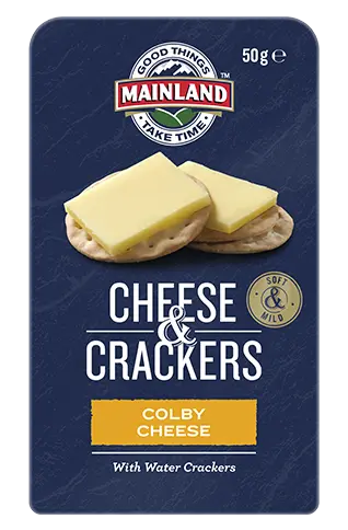 Mainland Colby cheese with water crackers 50g single-serve snack pack