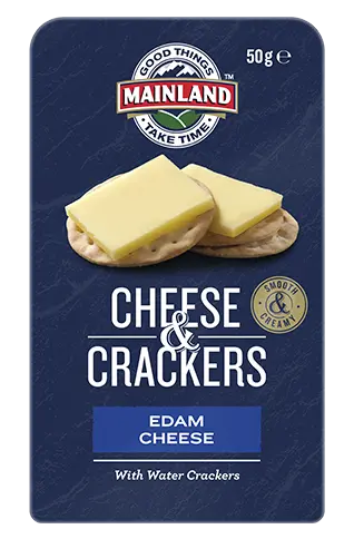 Mainland Edam cheese with water crackers 50g single-serve snack pack