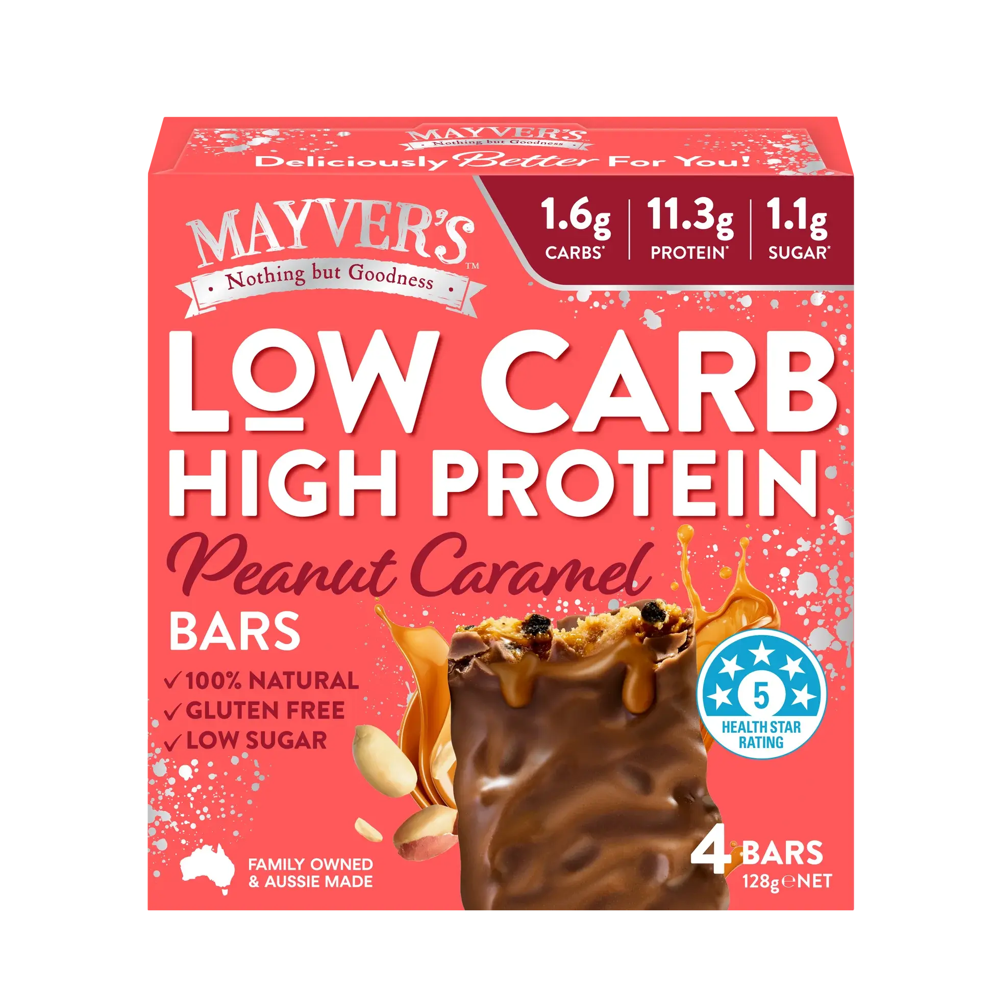 Mayver's Low Carb High Protein Peanut Caramel Bars 4pk Mayver’s