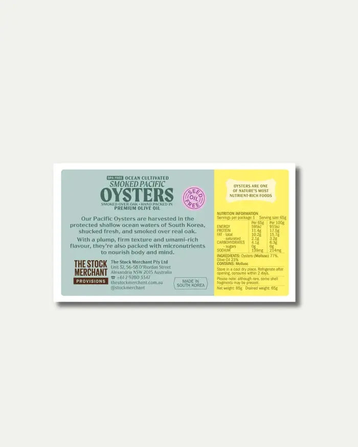 The Stock Merchant Smoked Pacific Oysters, 85g