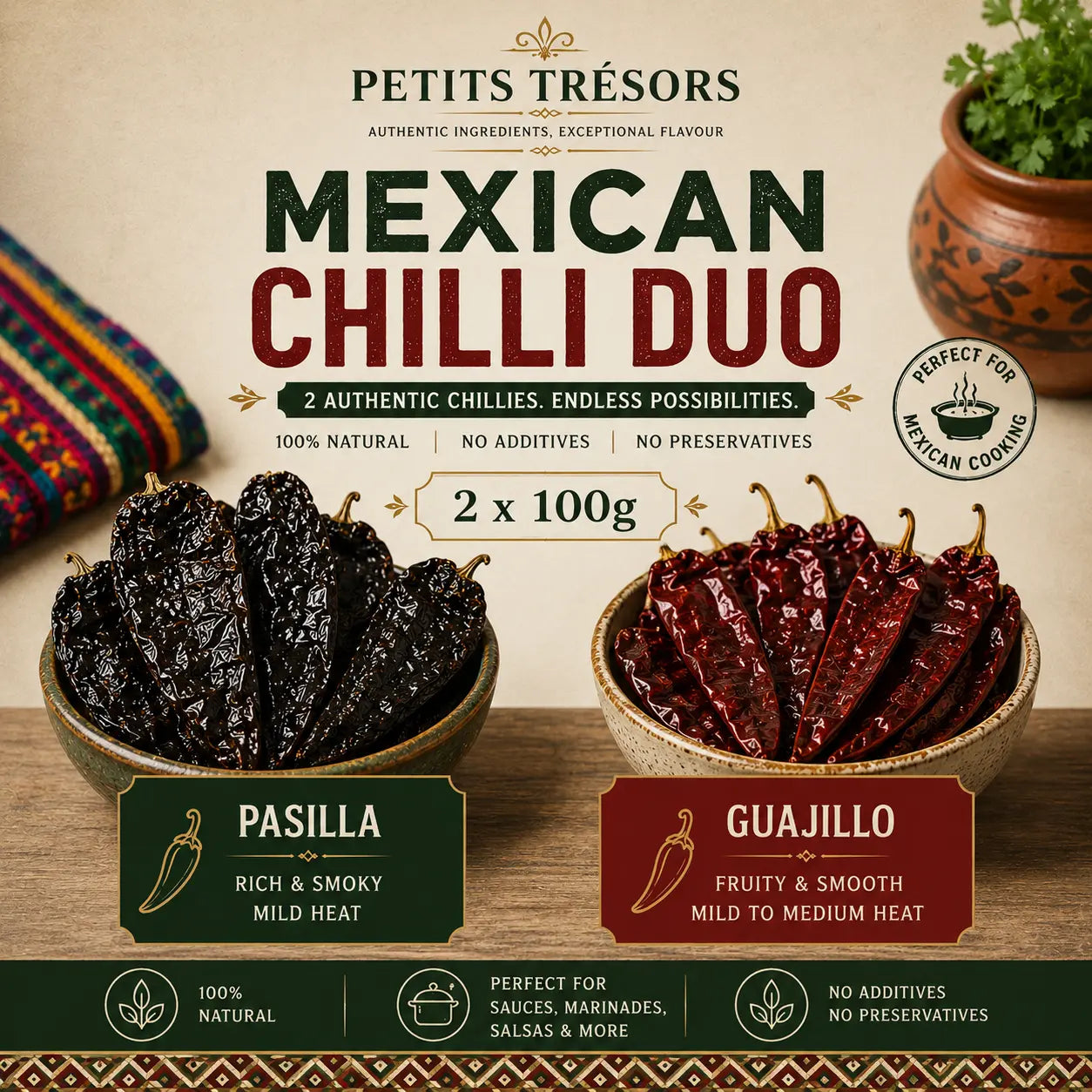 Mexican Chilli Duo 200g | Pasilla & Guajillo Chillies