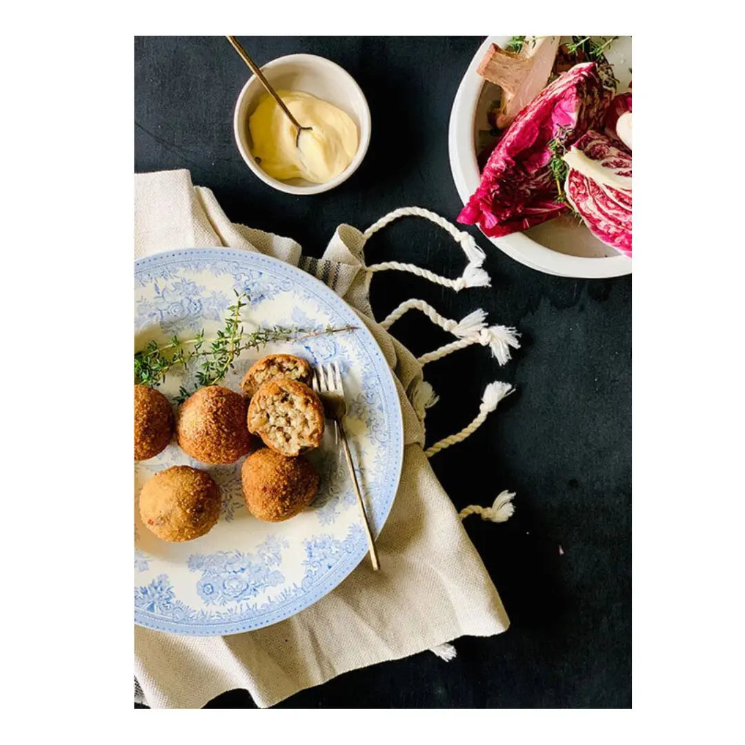 Roasted Portobello Mushroom, Thyme & Cream Cheese Arancini - Petits Tresors