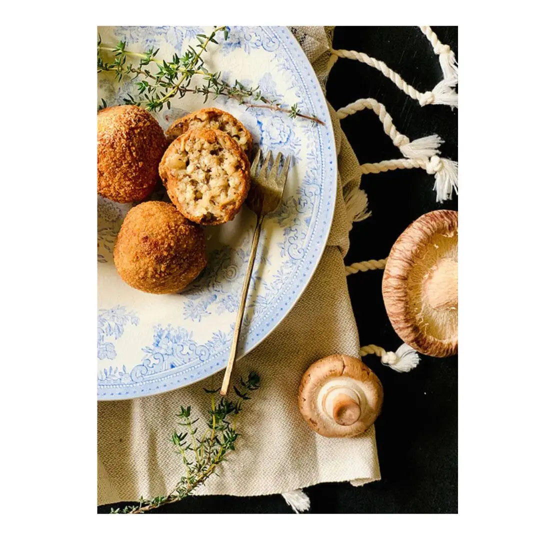 Roasted Portobello Mushroom, Thyme & Cream Cheese Arancini - Petits Tresors