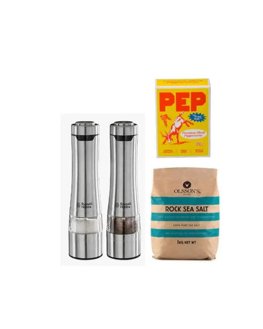 Russell Hobbs Salt &amp; Pepper Mills Gift Set with Olsson’s Salt & PEP Peppercorns Petits Tresors