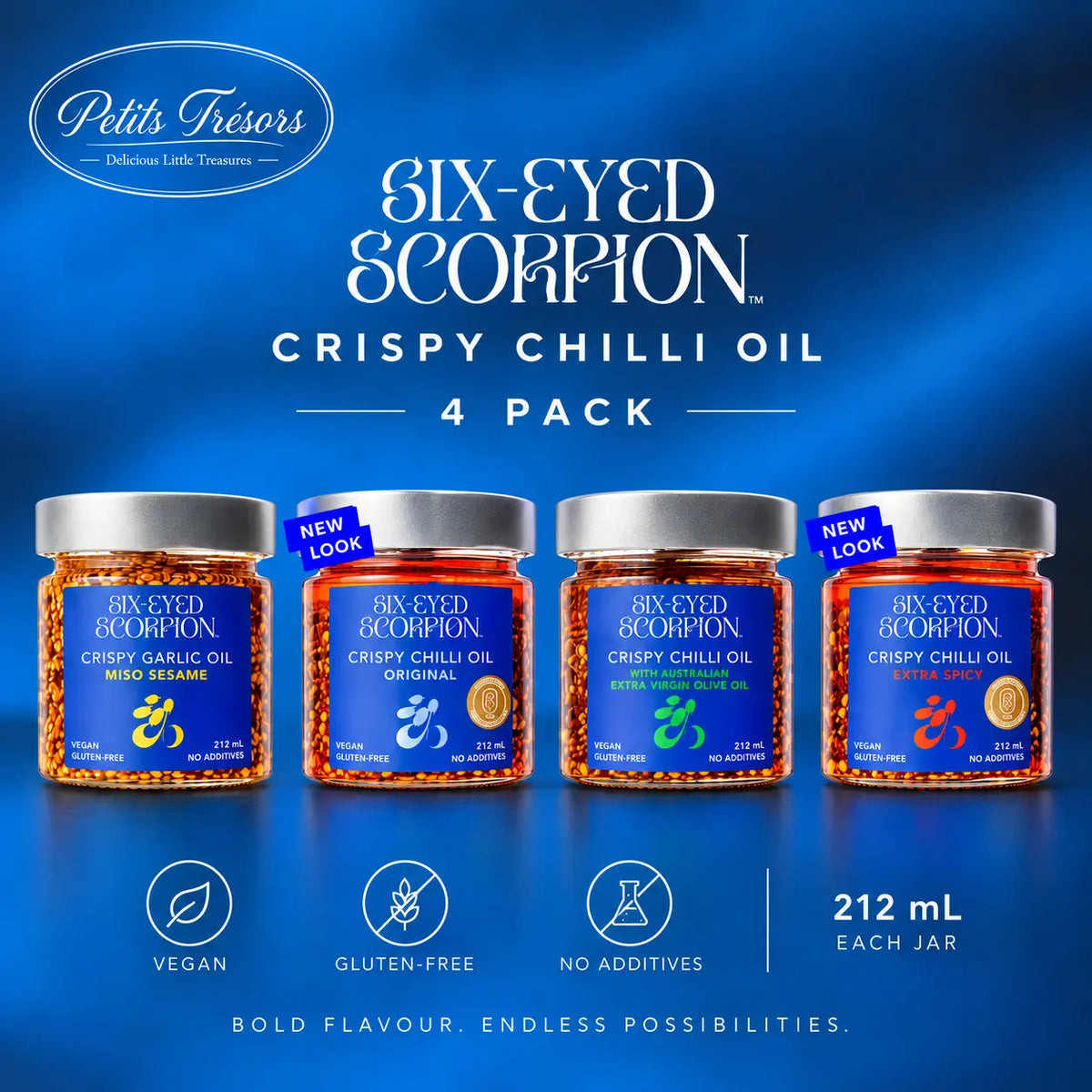 Six-Eyed Scorpion Chilli Oil Variety Pack – 4 Flavours 212ml