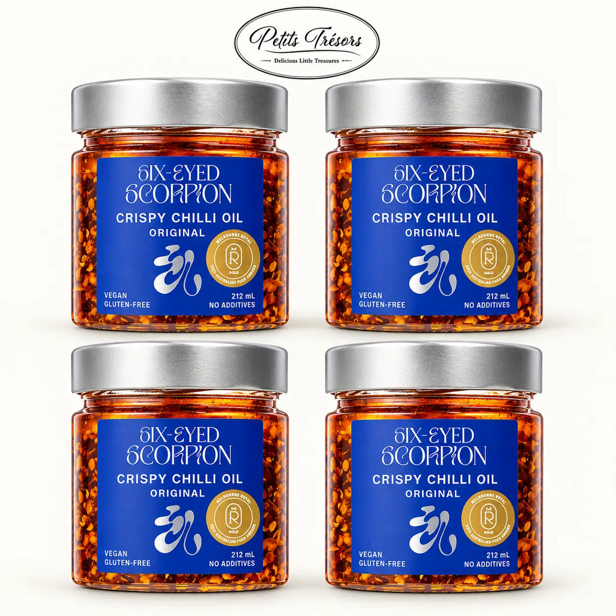 Six-Eyed Scorpion Original Crispy Chilli Oil 4 pack, 4 x 212ml jars