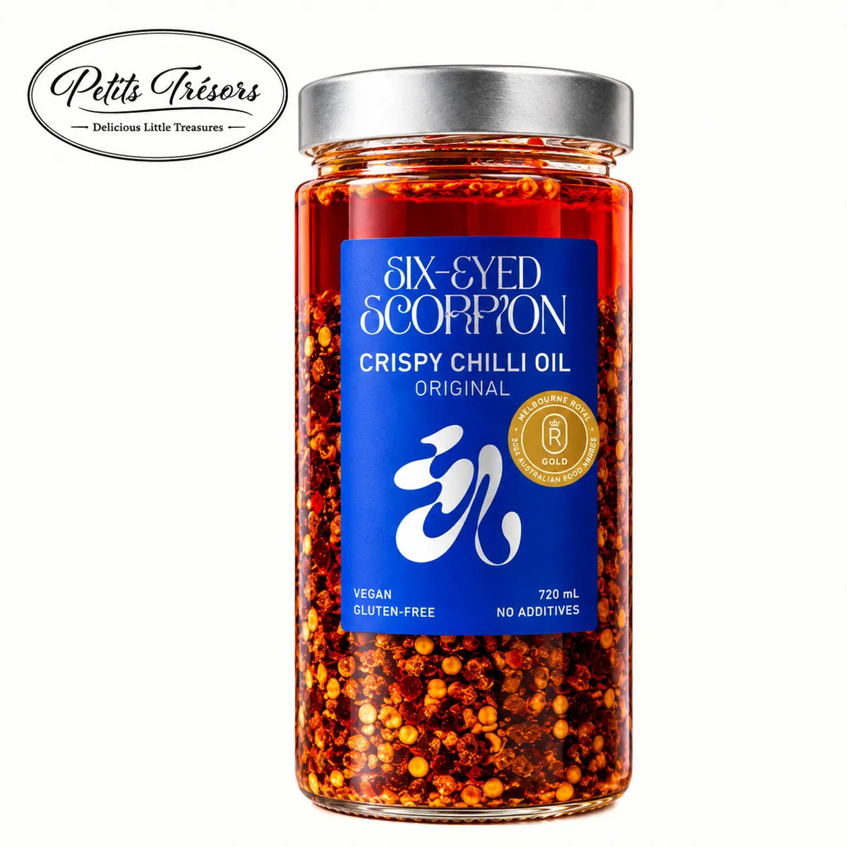 Six-Eyed Scorpion Original Crispy Chilli Oil XL 720ml jar, new-look label