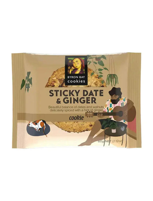 Byron Bay Sticky Date & Ginger Café Cookie – 60 g Individually Wrapped Byron Bay Cookies