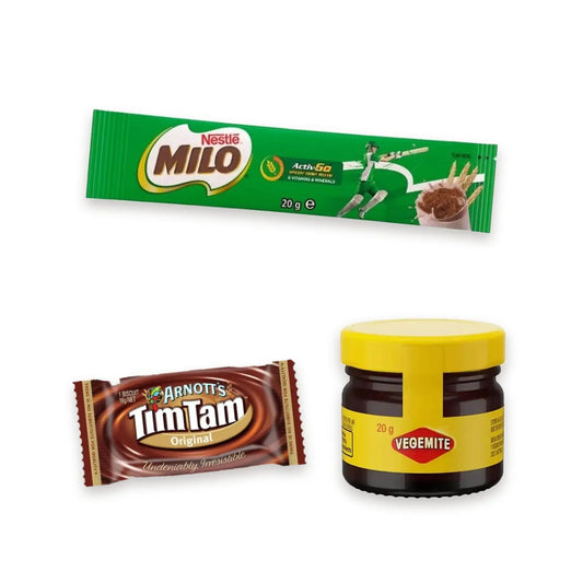 Tim Tam Slam Kit + 10 Mini Vegemite Jars | Aussie Snack Gift Set