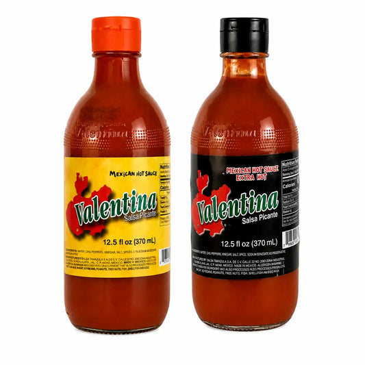 Valentina Mexican Hot Sauce Twin Pack – Original Yellow & Extra Hot Black Label (2 × 370ml)