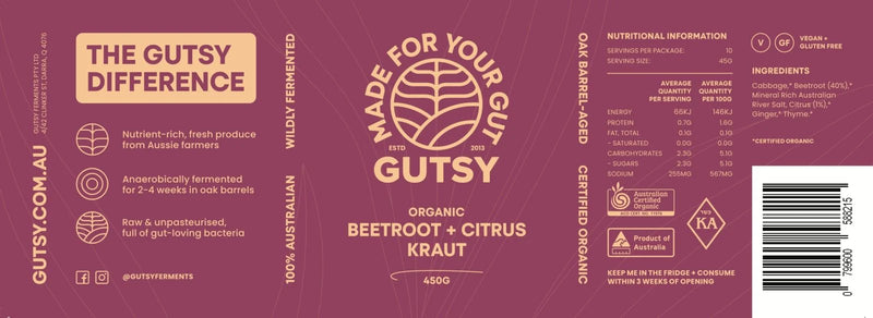 Organic Beetroot & Citrus Sauerkraut